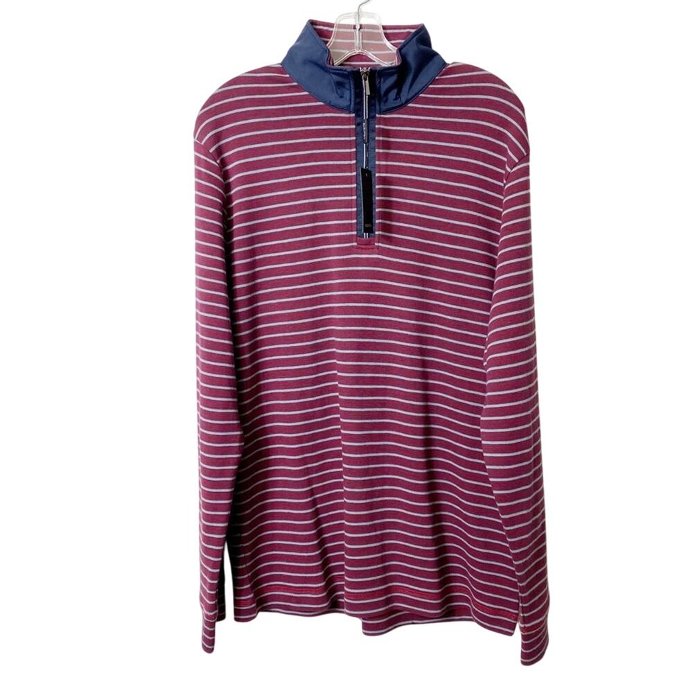 Bugatchi Striped Red Striped Long Sleeve Men Zip Up Men Sweater Size Medium